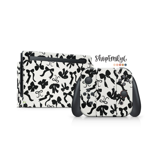 Black & White Coquette Bows Skin for Nintendo Switch | Original, Lite, OLED, & 2.0