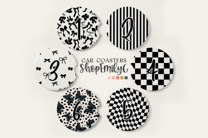 Black & White Trendy Pattern Ceramic Car Coasters