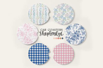 Grandmillennial Toile Trendy Pattern Ceramic Car Coasters