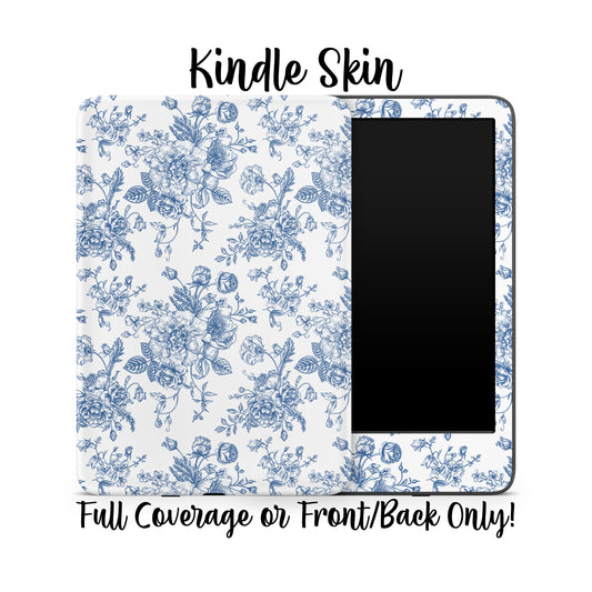 Blue Vintage Flowers Kindle E-Reader Skin Decal
