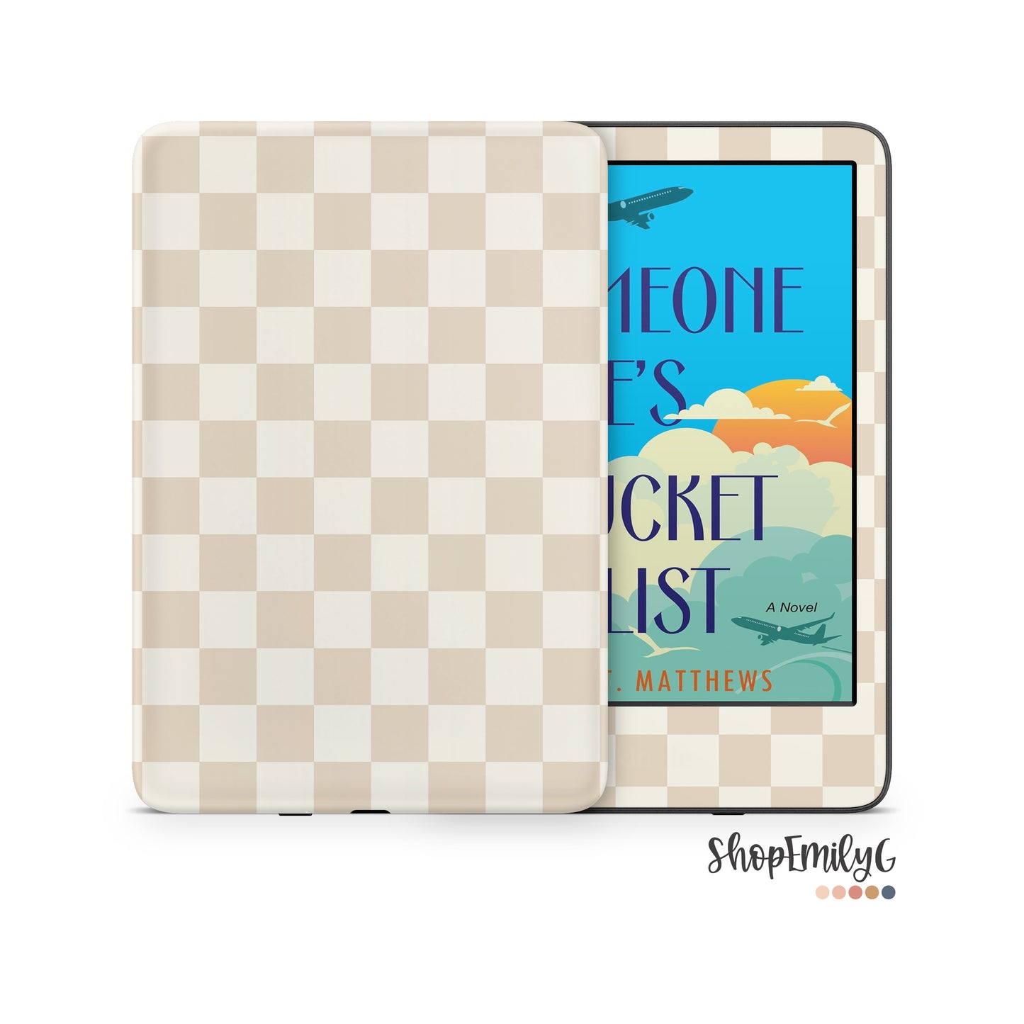 Cream Checkered Kindle E-Reader Skin Decal