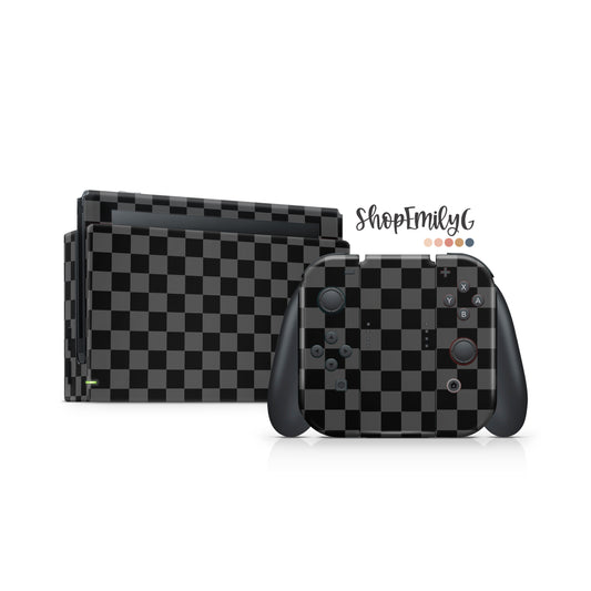 Black & Gray Dark Checkered Skin for Nintendo Switch | Original, Lite, OLED, & 2.0